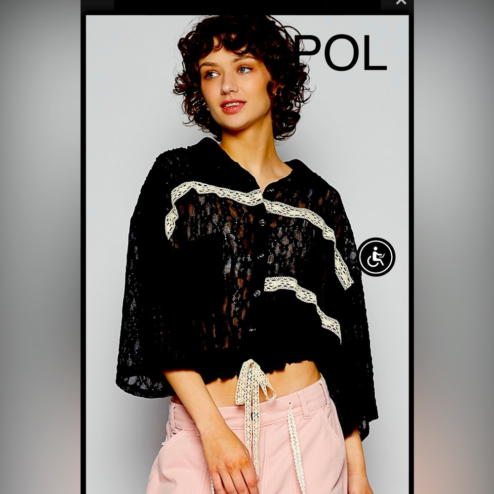 POL Black Lace Top with Cream Accents